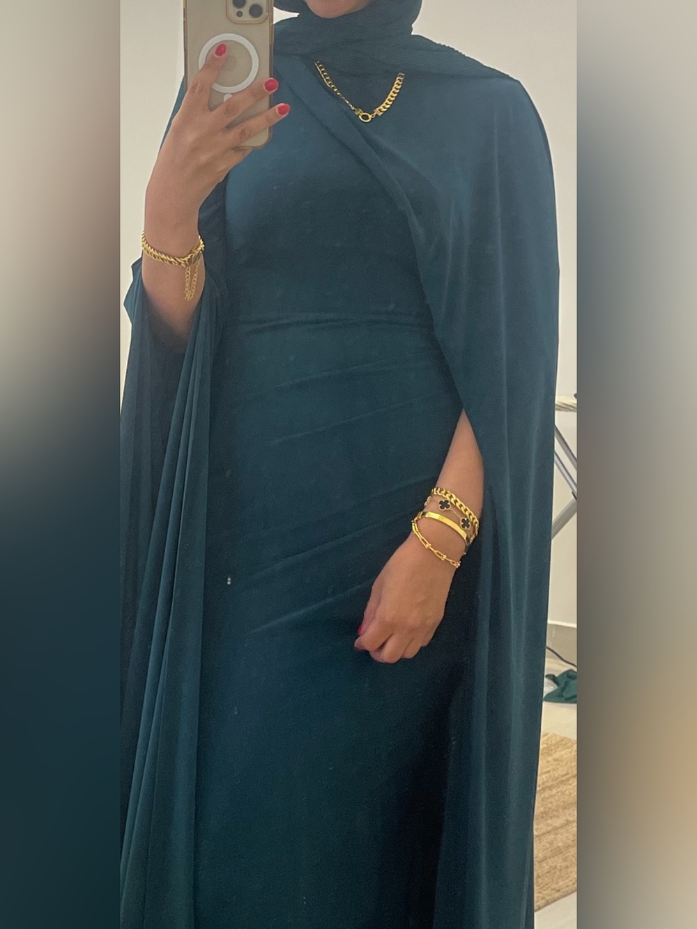 Club L London Magdelena One-Shoulder Emerald Green Cape Gown - Picture 6 of 6